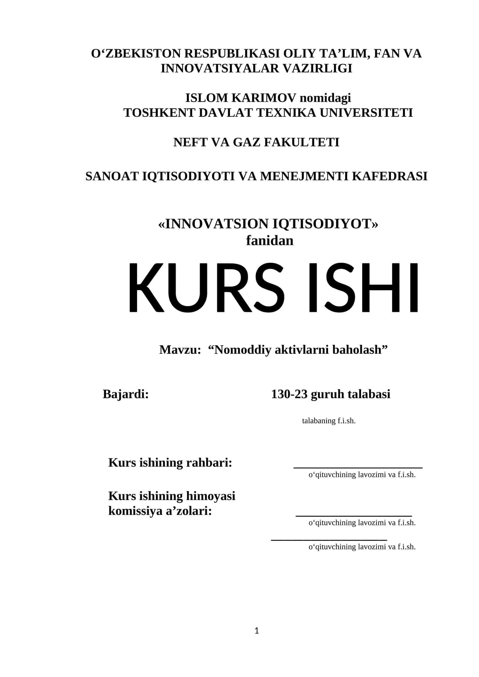 Nomoddiy aktivlarni baholash