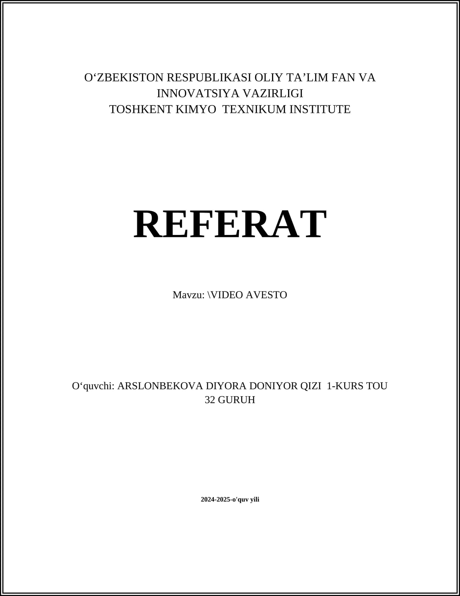 VIDEO AVESTO