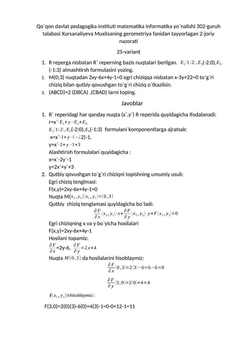 geometriya savol javob