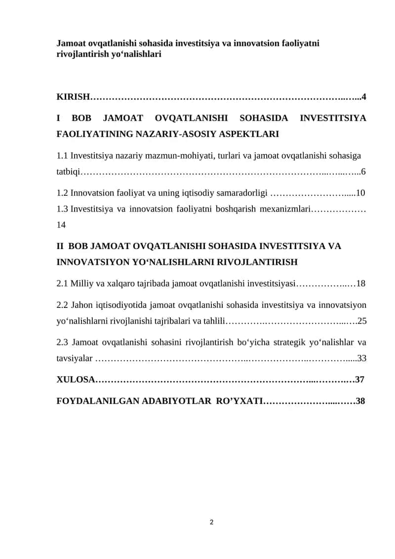 Investitsiya va innovatsion faoliyatni rivojlantirish yo‘nalishlari