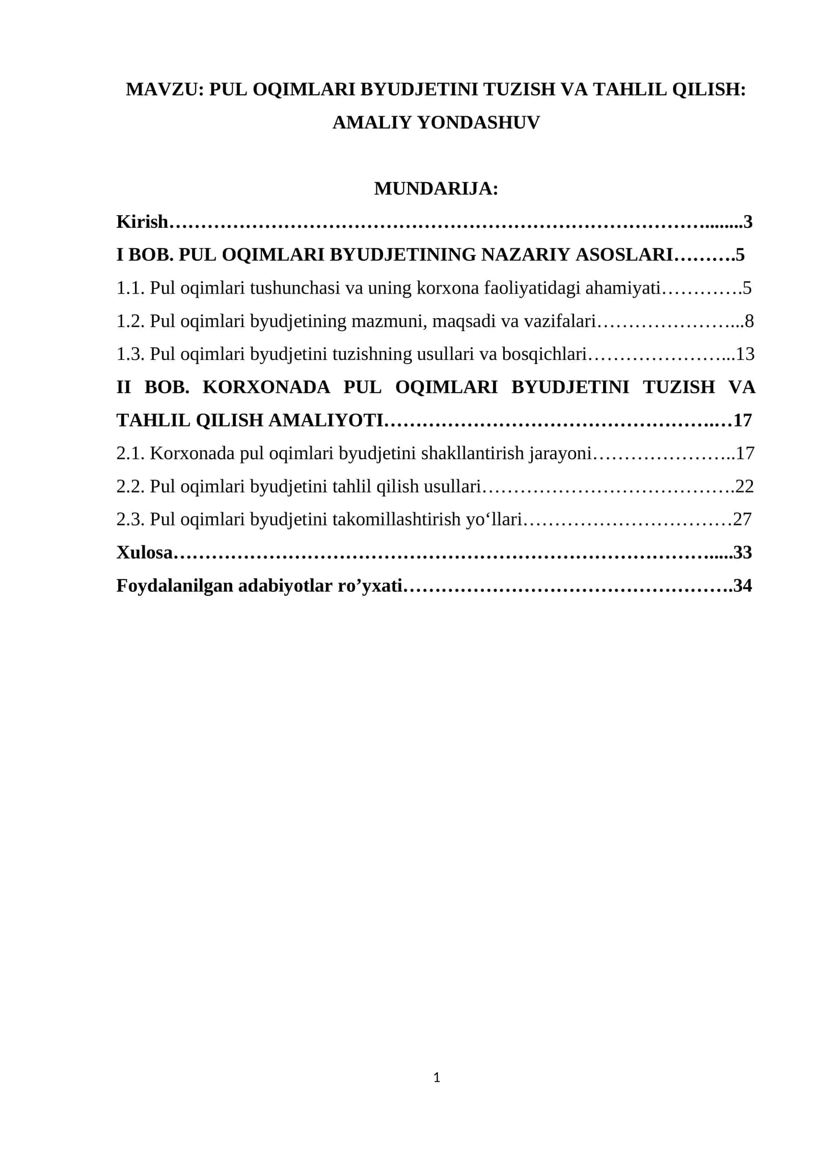 PUL OQIMLARI BYUDJETINI TUZISH VA TAHLIL QILISH: AMALIY YONDASHUV