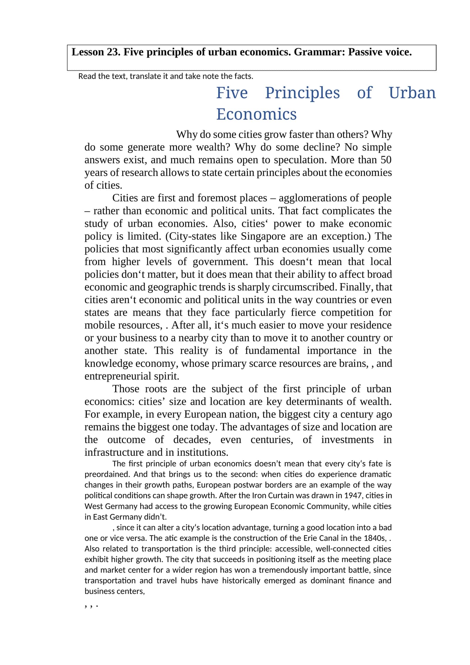 Five Principles of Urban Economics