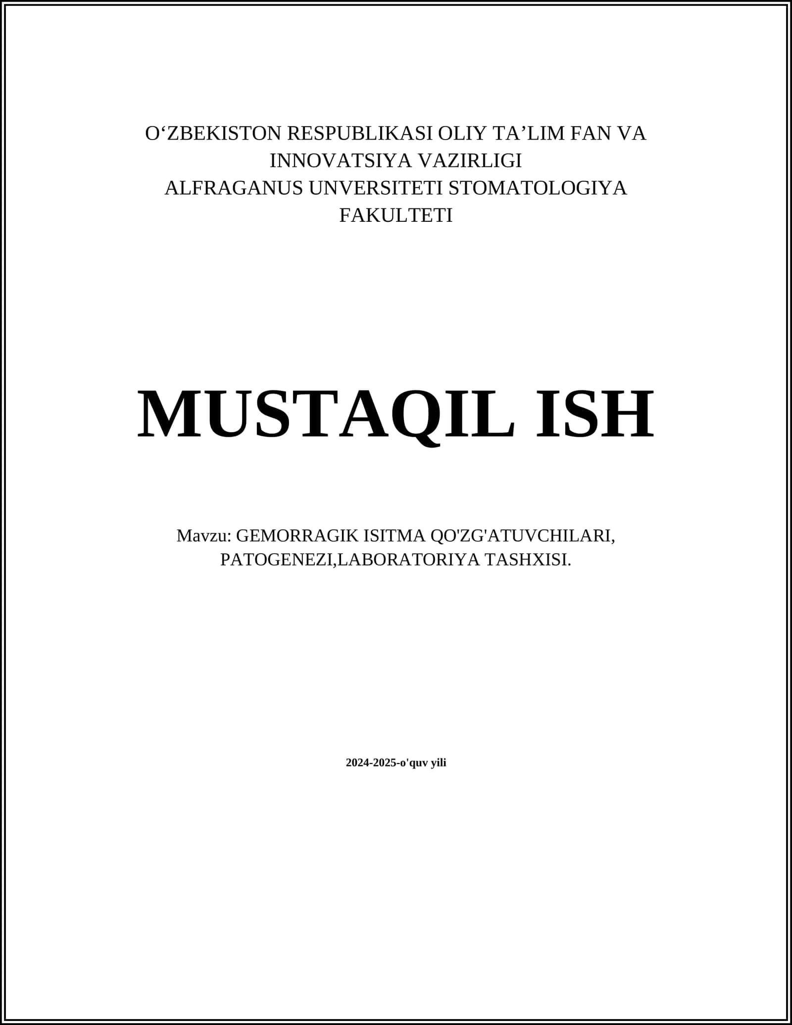 GEMORRAGIK ISITMA QO'ZG'ATUVCHILARI, PATOGENEZI,LABORATORIYA TASHXISI