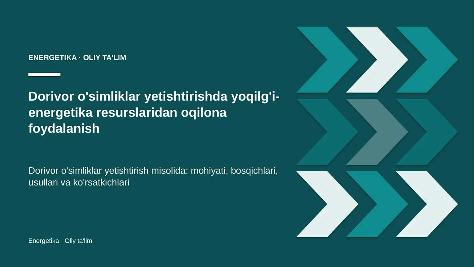 dorivor o'simliklar yetishtirishda yoqilg'i energetika resurslaridan oqilona foydalanish 7448