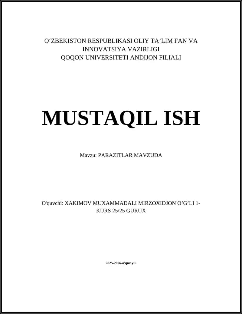 PARAZITLAR MAVZUDA