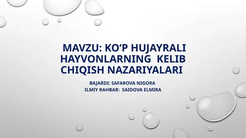 KO‘P HUJAYRALI HAYVONLARNING KELIB CHIQISH NAZARIYALARI