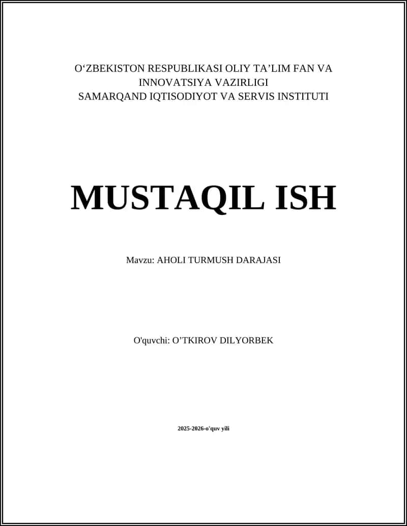 AHOLI TURMUSH DARAJASI