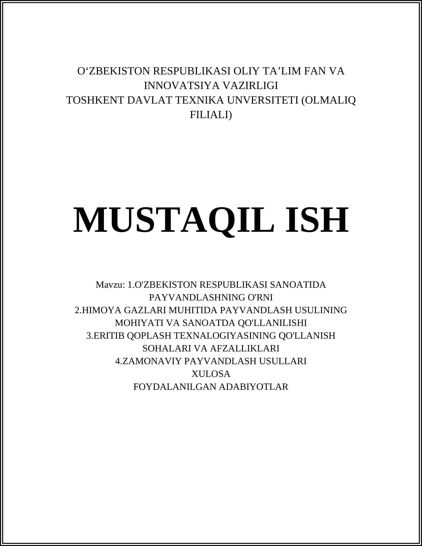 O'ZBEKISTON RESPUBLIKASI SANOATIDA PAYVANDLASHNING O'RNI