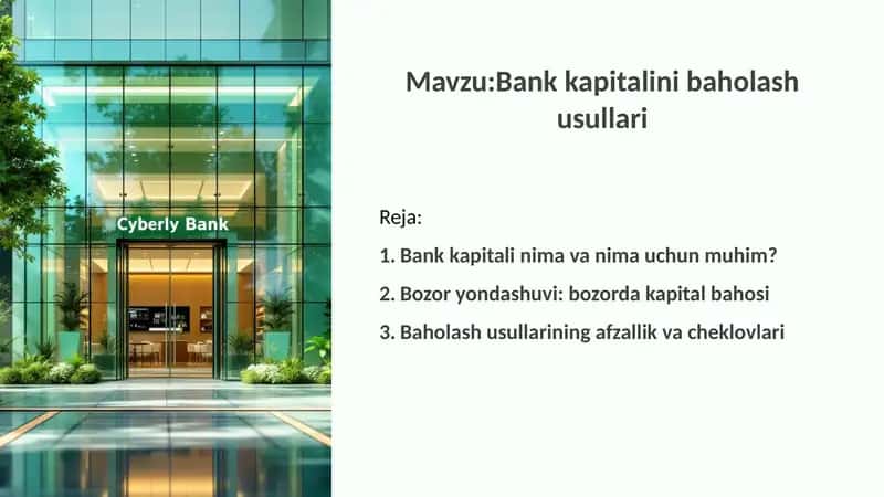 Bank kapitalini baholash usullari