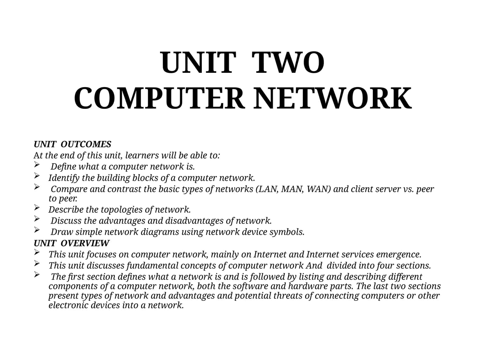 UNIT TWOCOMPUTER NETWORK