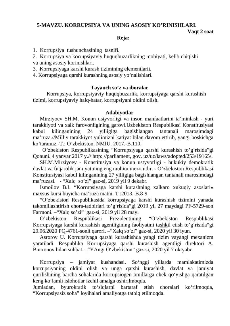 Korrupsiya va uning asosiy ko’rinishlari