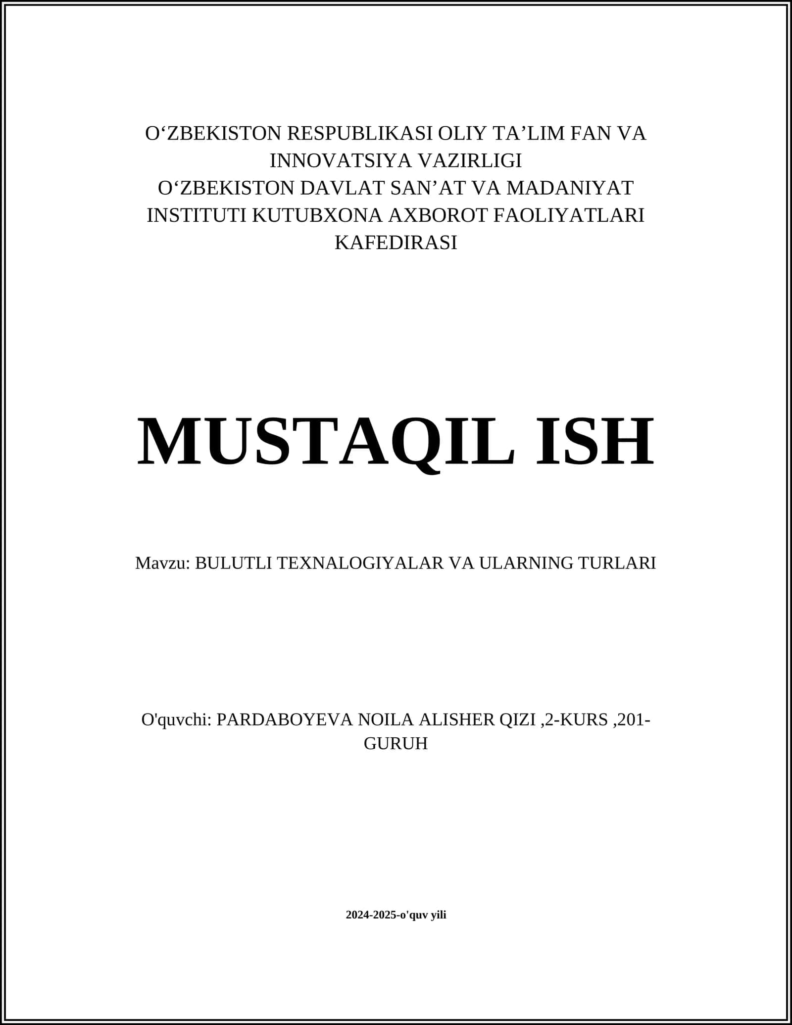 BULUTLI TEXNALOGIYALAR VA ULARNING TURLARI