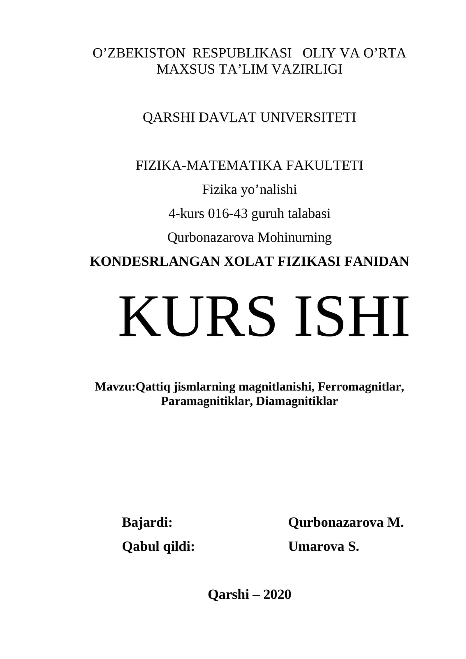 KONDESRLANGAN XOLAT FIZIKASI FANIDAN