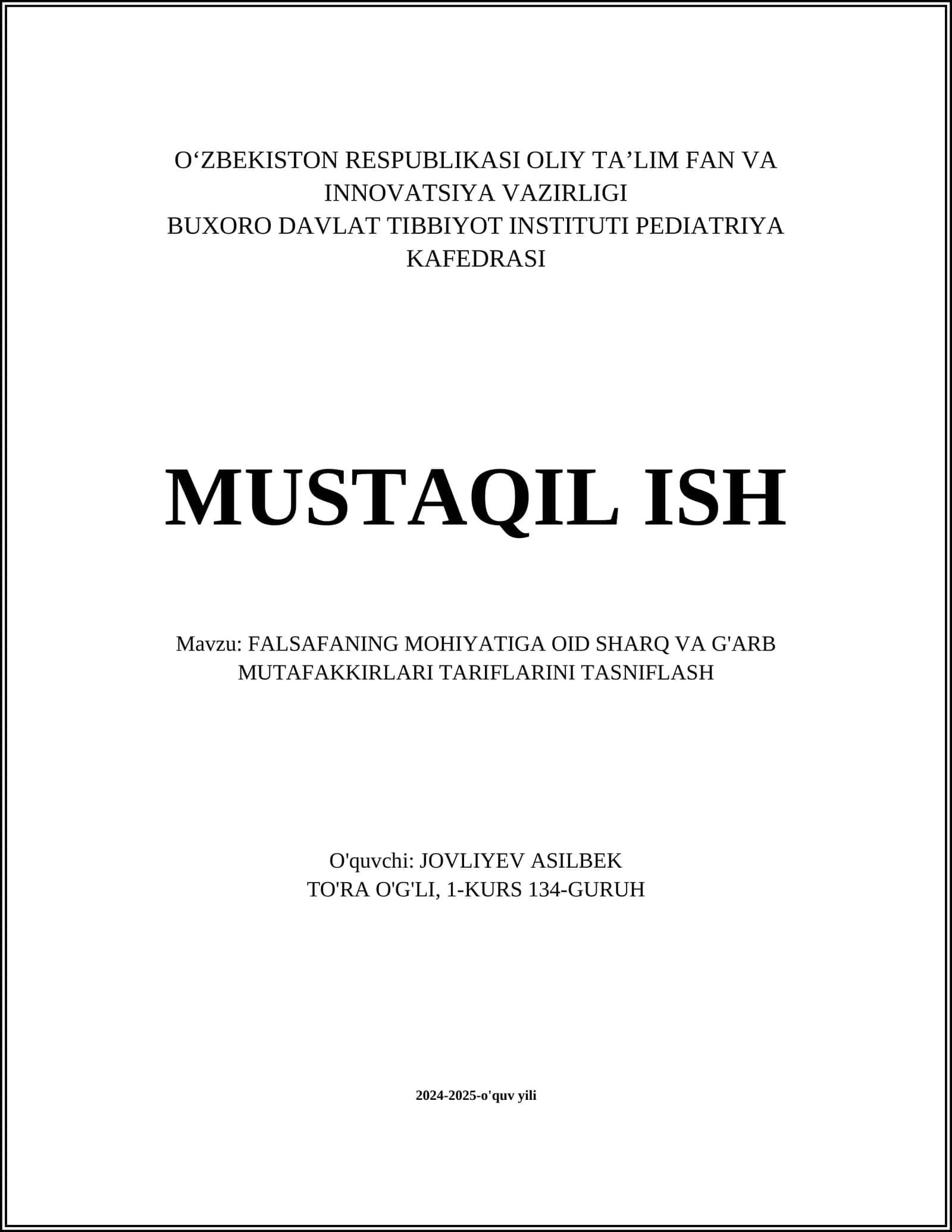 FALSAFANING MOHIYATIGA OID SHARQ VA G'ARB MUTAFAKKIRLARI TARIFLARINI TASNIFLASH
