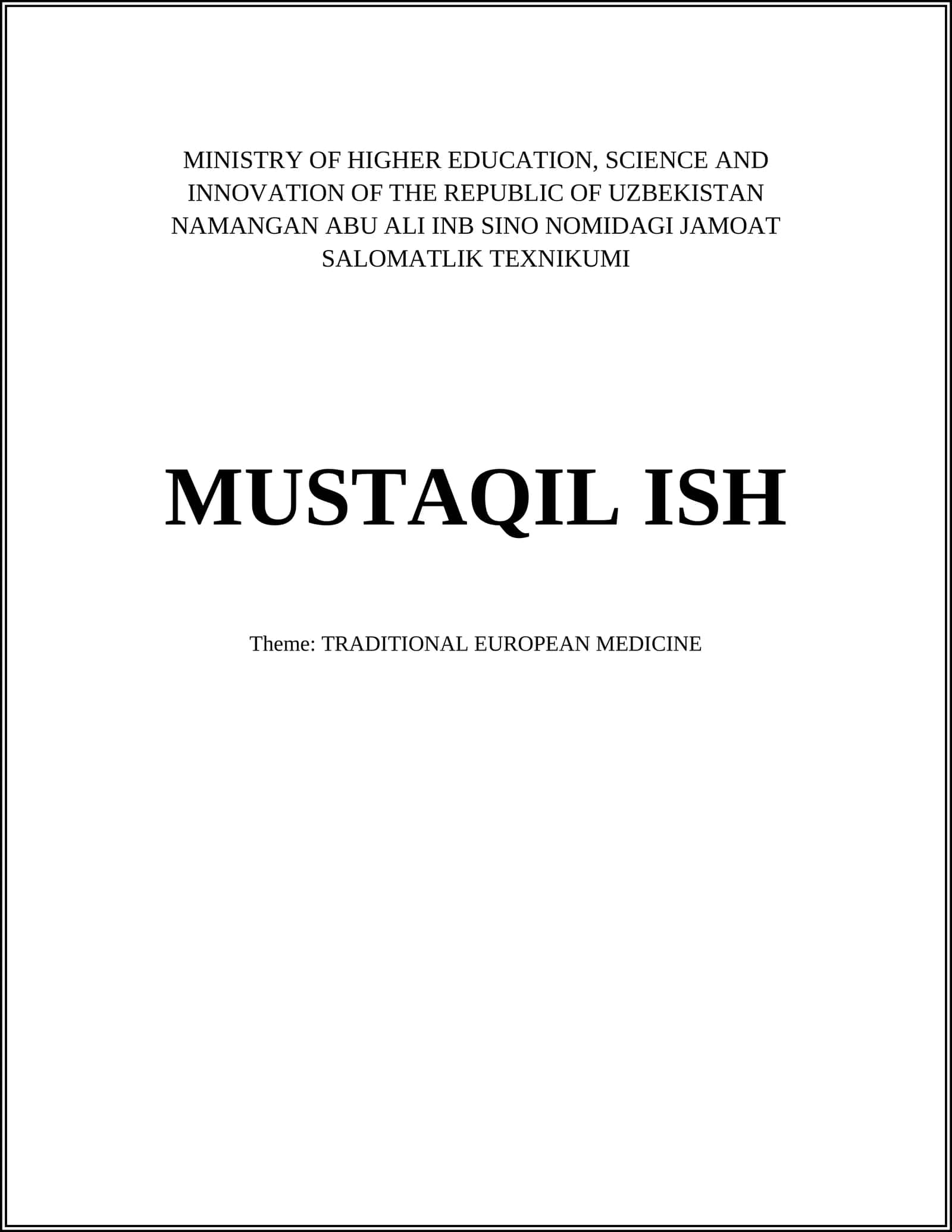 TRADITIONAL EUROPEAN MEDICINE