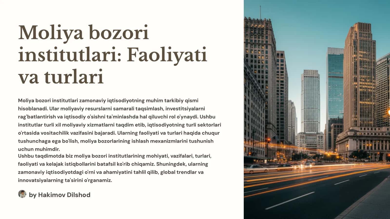 Moliya bozori institutlari: Faoliyati va turlari