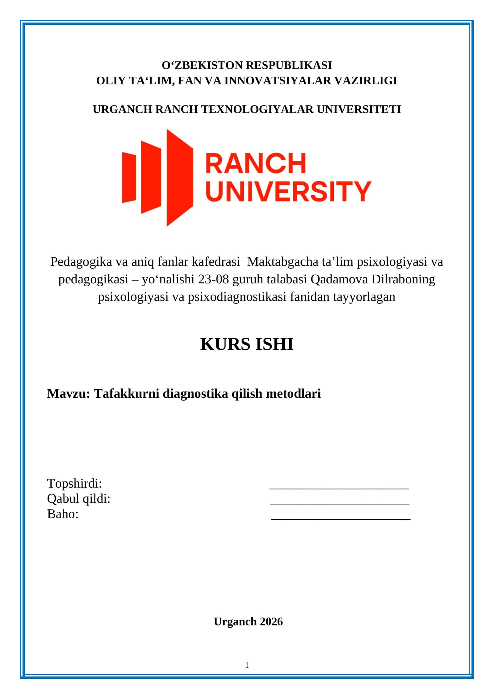 Tafakkurni diagnostika qilish metodlari