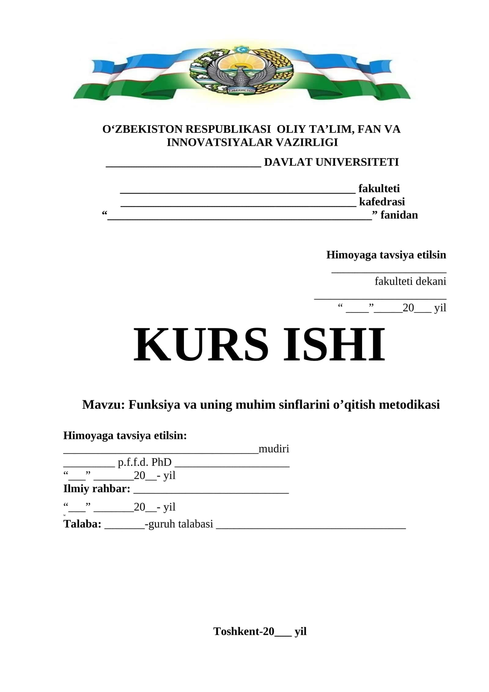 Funksiya va uning muhim sinflarini o’qitish metodikasi