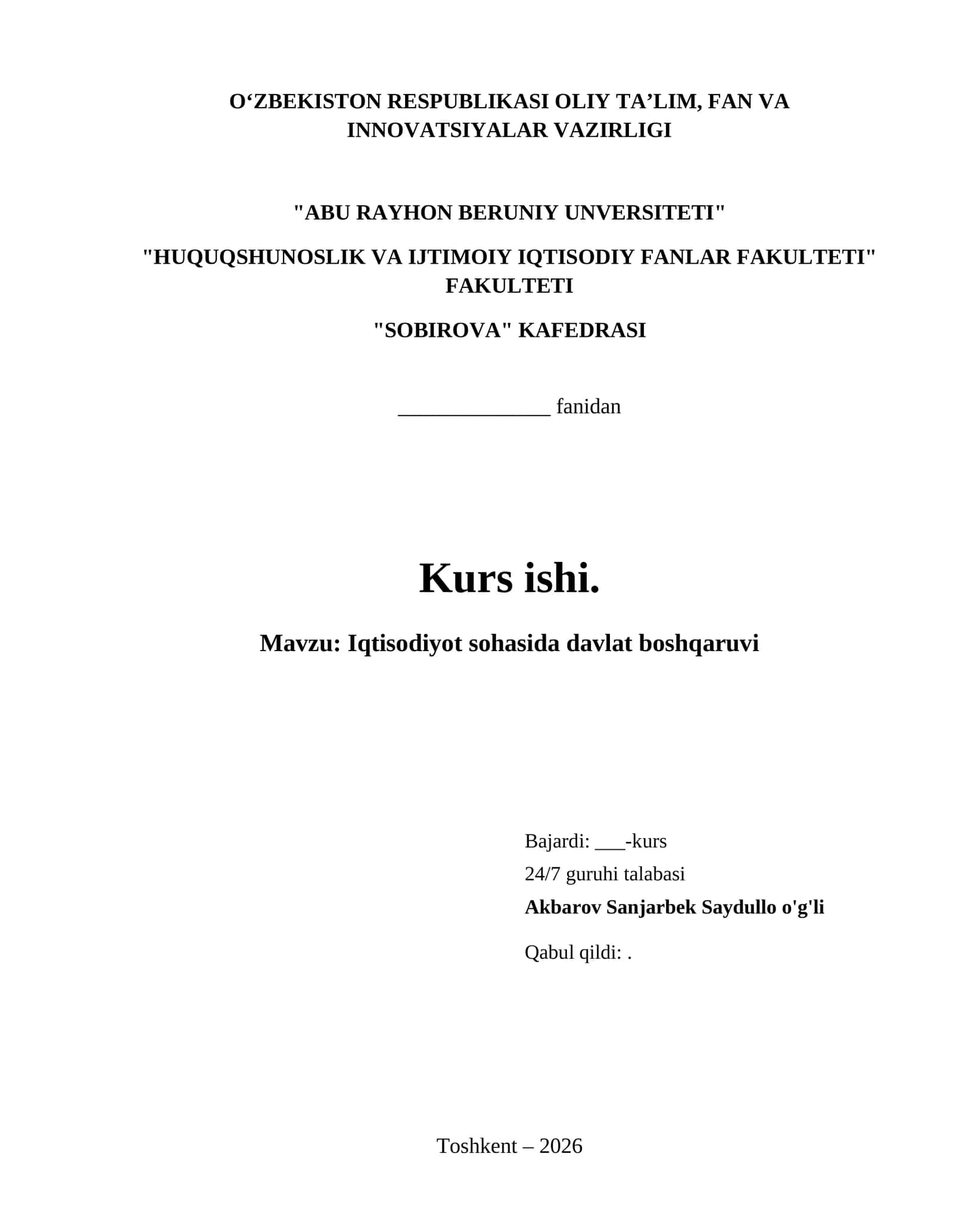 Iqtisodiyot sohasida davlat boshqaruvi