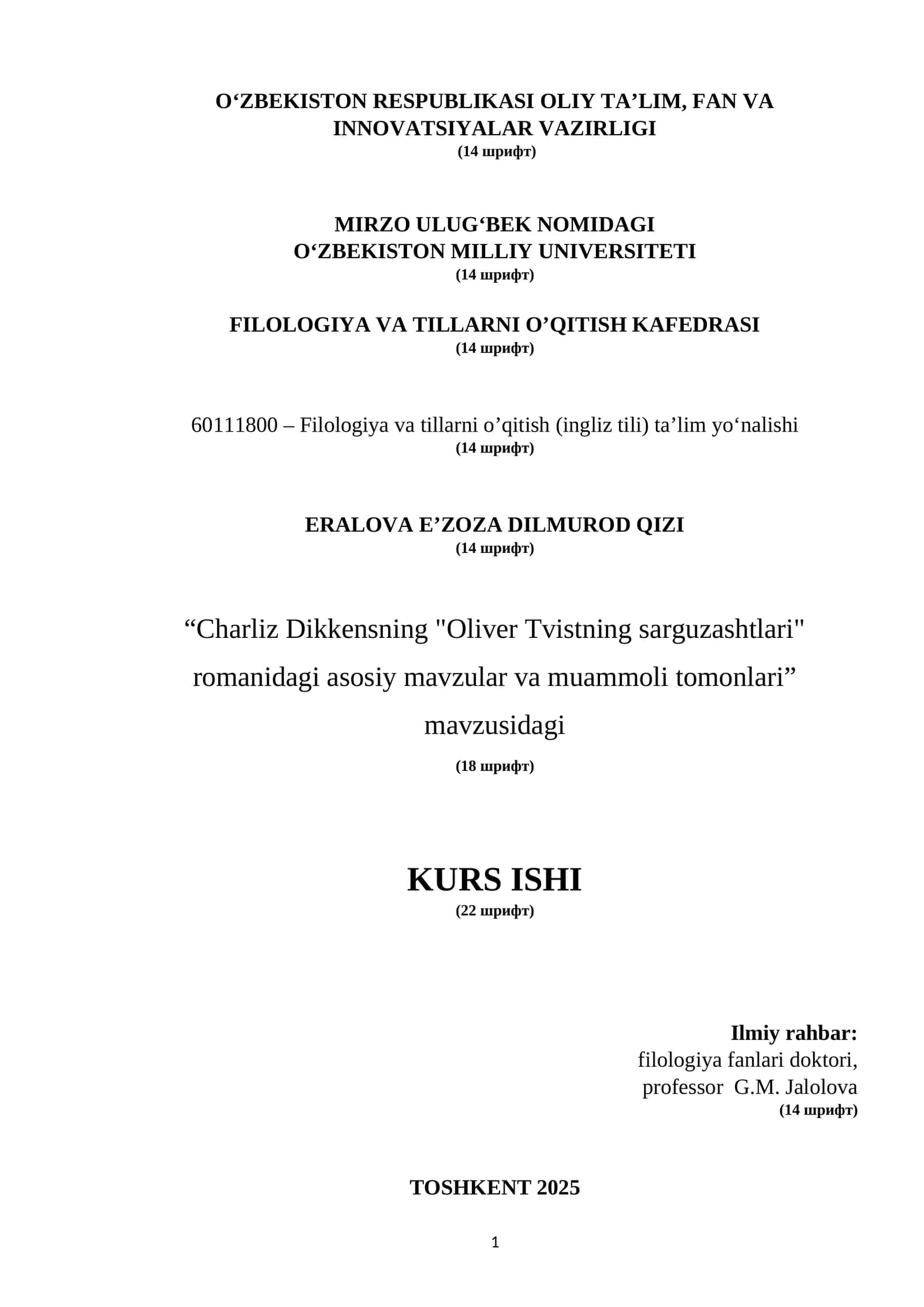 "Charliz Dikkensning "Oliver Tvistning sarguzashtlari" romanidagi asosiy mavzular va muammoli tomonlari"