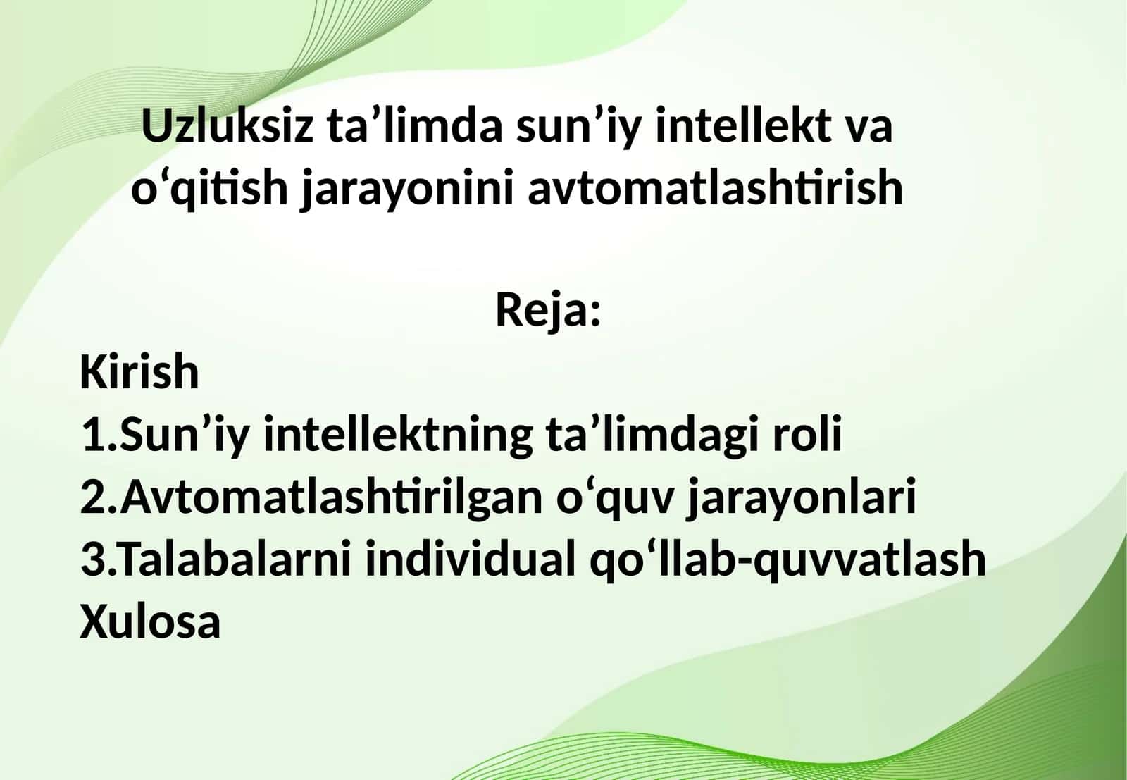 Uzluksiz ta’limda sun’iy intellekt va o‘qitish jarayonini avtomatlashtirish