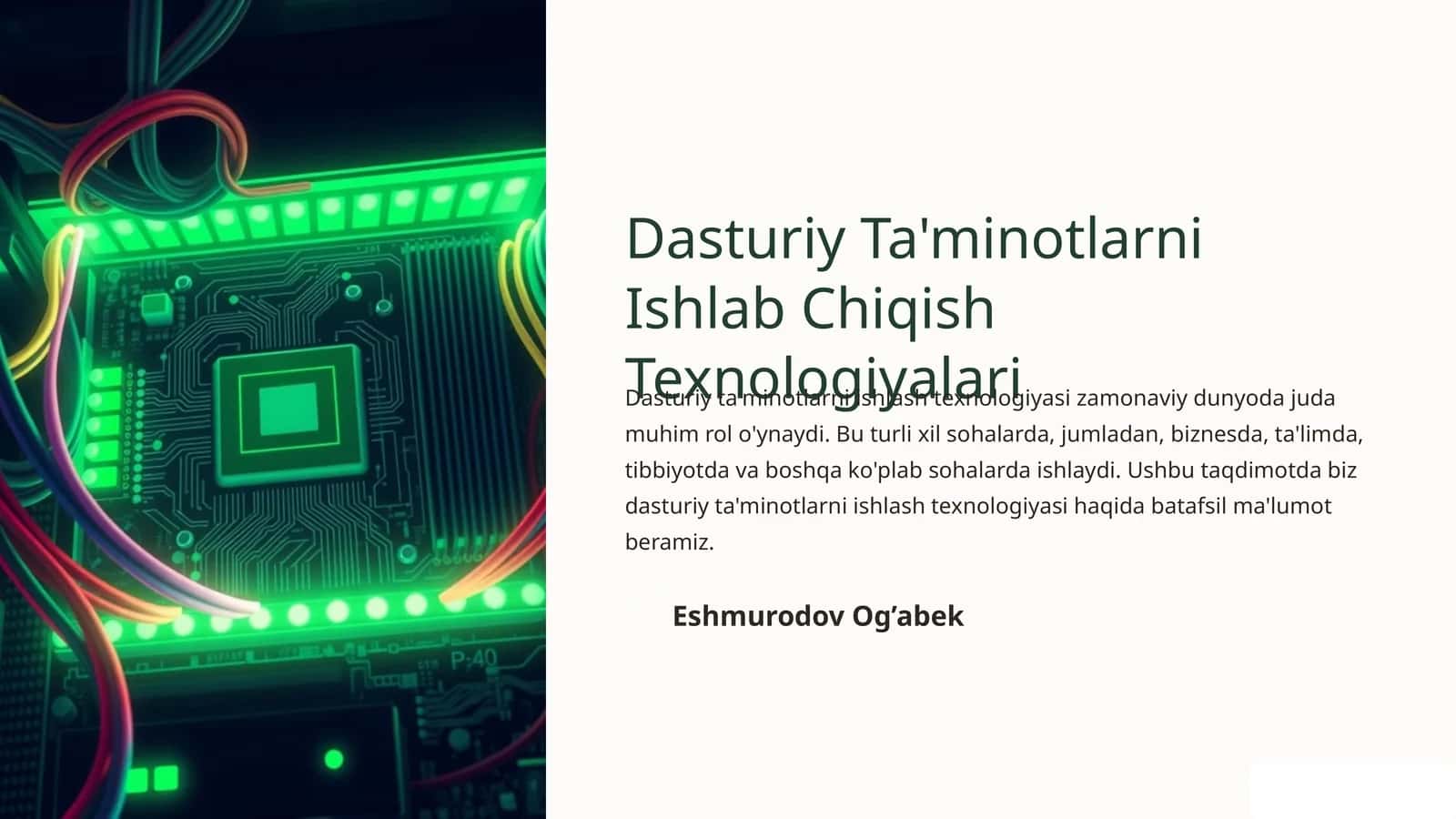 Dasturiy Ta'minotlarni Ishlab Chiqish Texnologiyalari