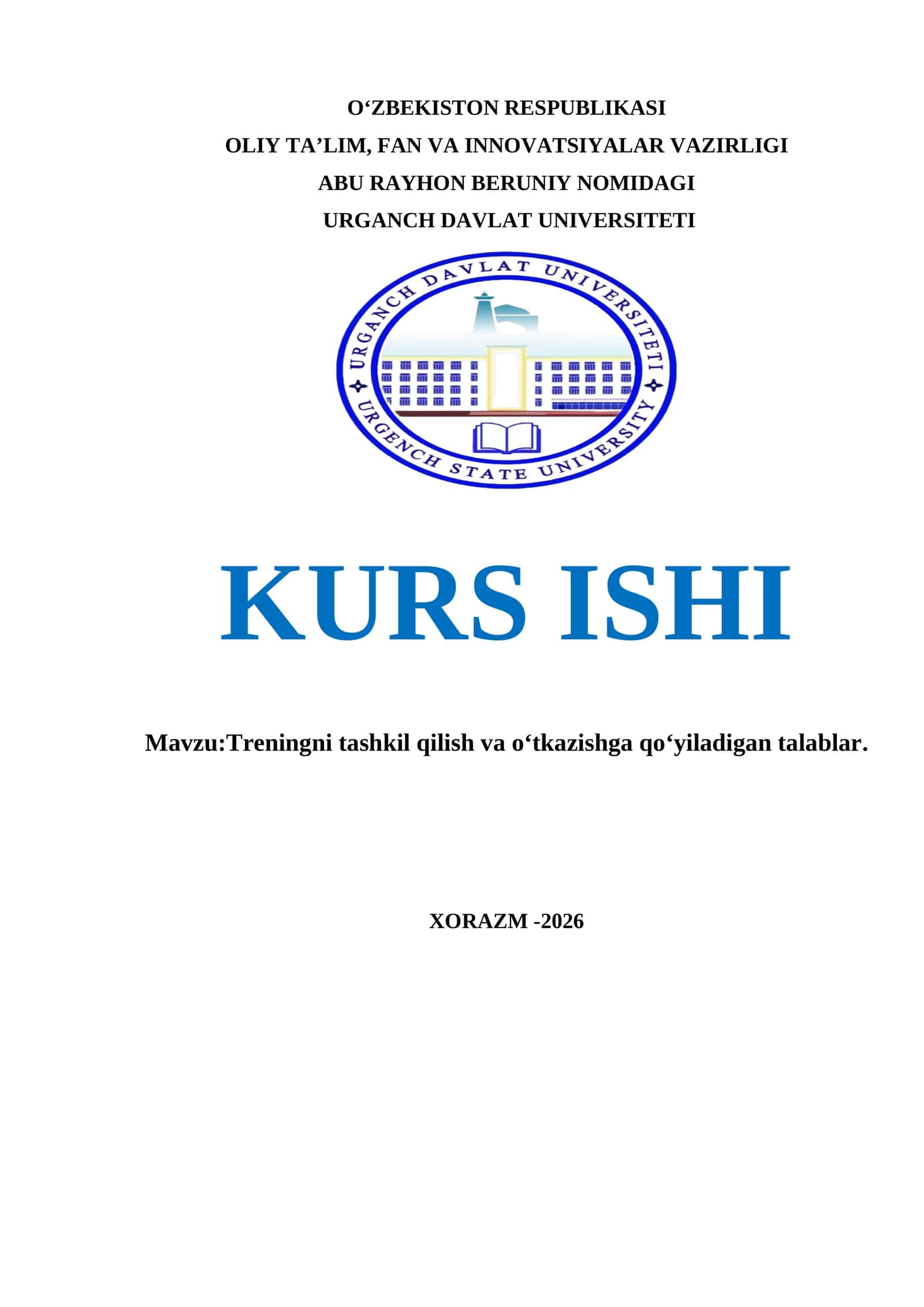 Treningni tashkil qilish va oʻtkazishga qoʻyiladigan talablar