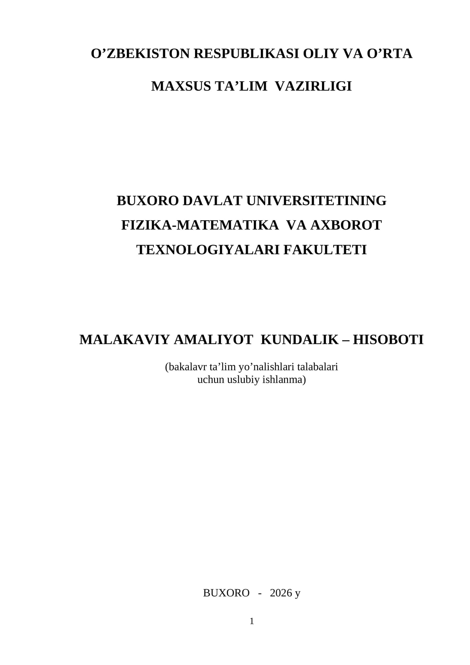 MALAKAVIY AMALIYOT AMALIYOT KUNDALIK – HISOBOTI