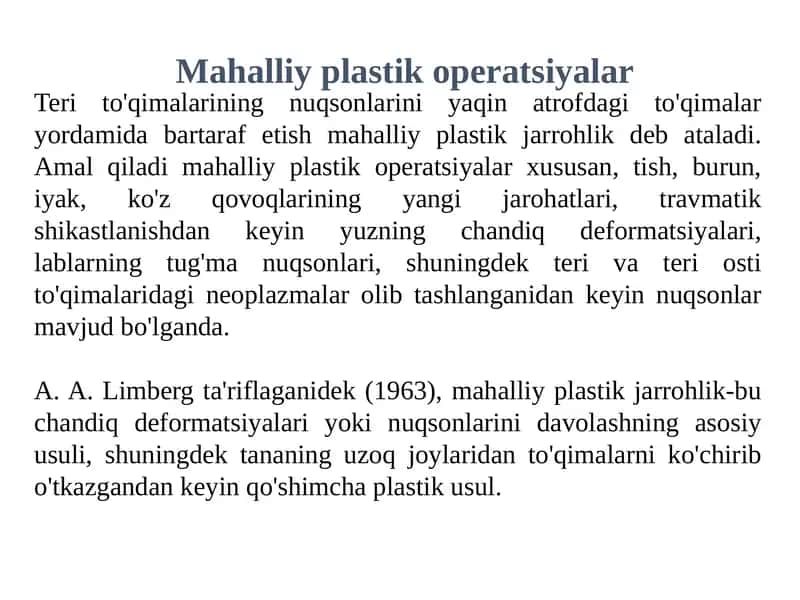 Mahalliy Plastik Jarrohlik