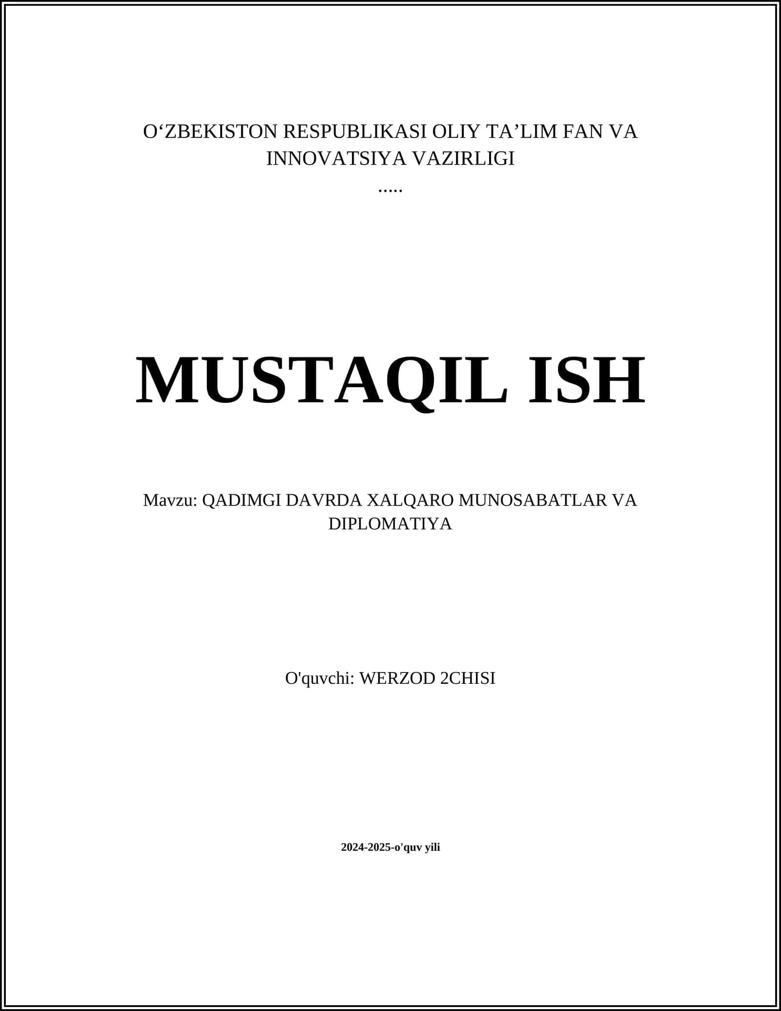 QADIMGI DAVRDA XALQARO MUNOSABATLAR VA DIPLOMATIYA