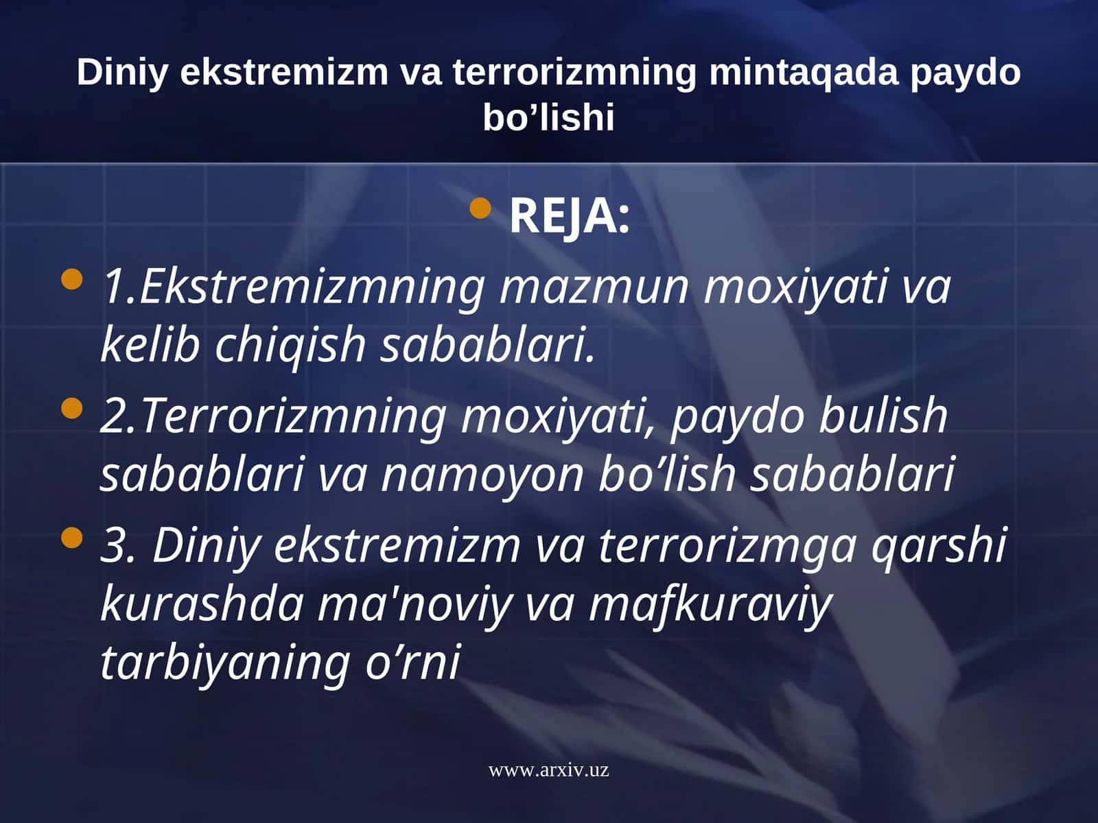 Diniy ekstremizm va terrorizmning mintaqada paydo bo’lishi
