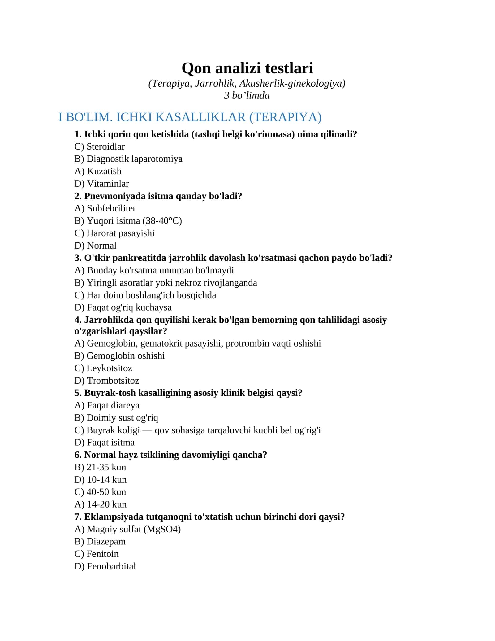 Qon analizi testlari