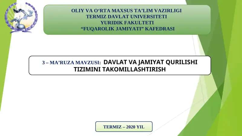 DAVLAT VA JAMIYATQURILISHI TIZIMINI TAKOMILLASHTIRISH
