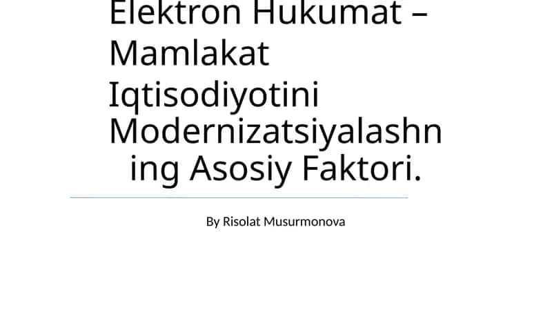 Elektron Hukumat – Mamlakat Iqtisodiyotini