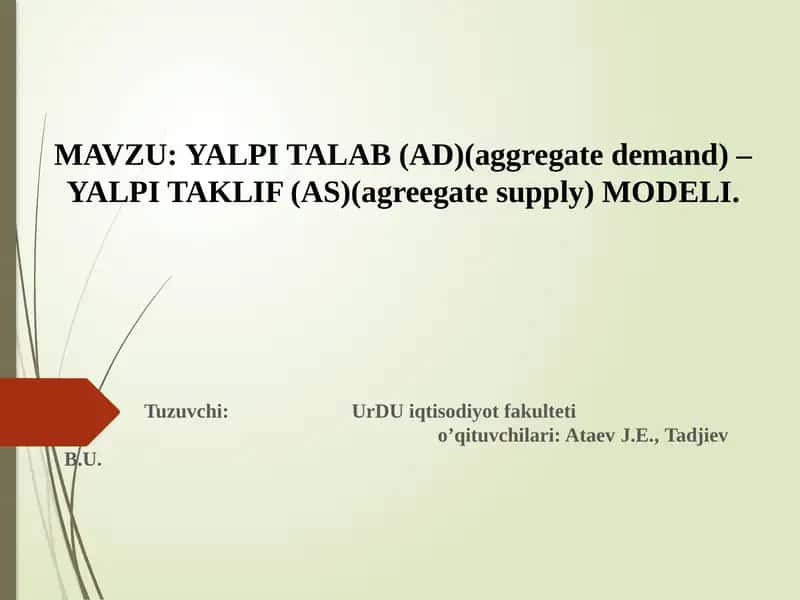 Yalpi Talab – Yalpi Taklif MODEL