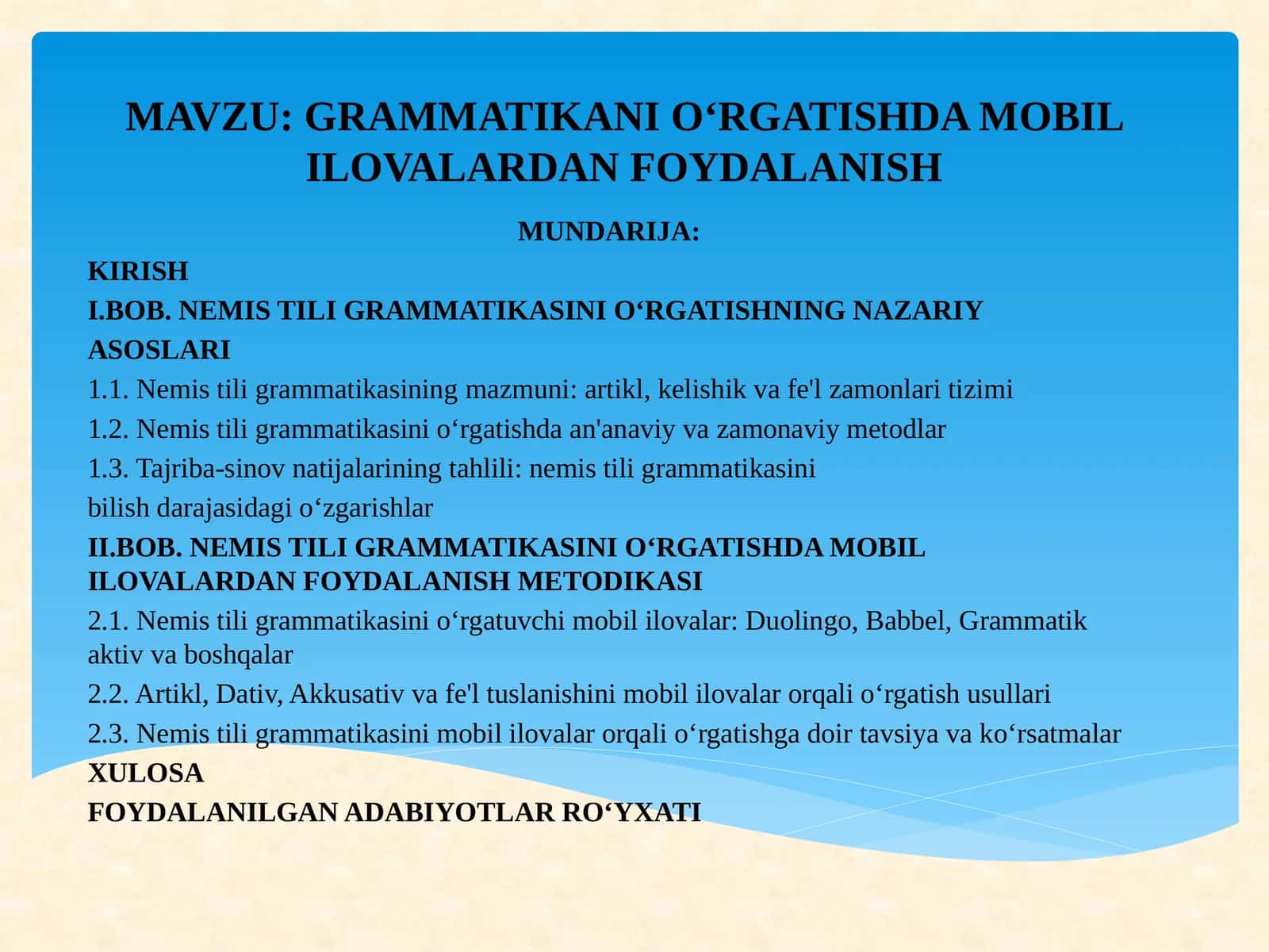 Nemis tili grammatikasini oʻrgatishda mobil ilovalardan foydalanish
