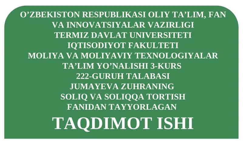 Jismoniy shaxslardan olinadigan mol-mulk solig’i to’lovchilar va soliq solish ob’ekti
