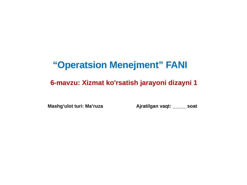Operatsion Menejment