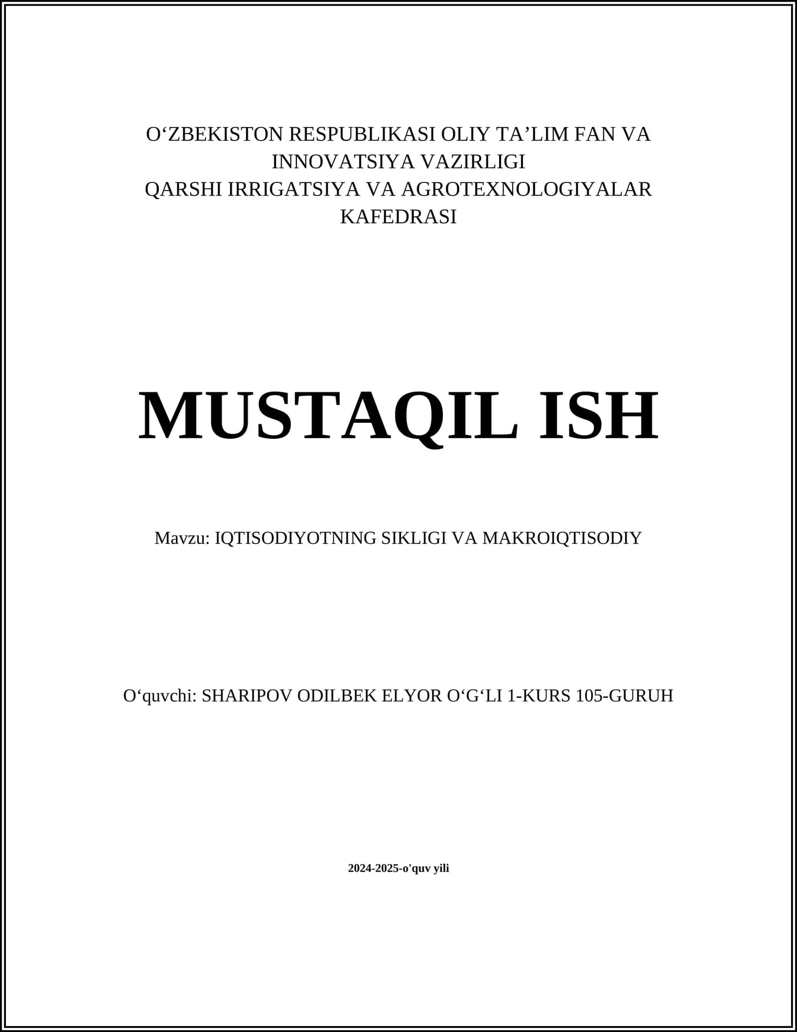 IQTISODIYOTNING SIKLIGI VA MAKROIQTISODIY