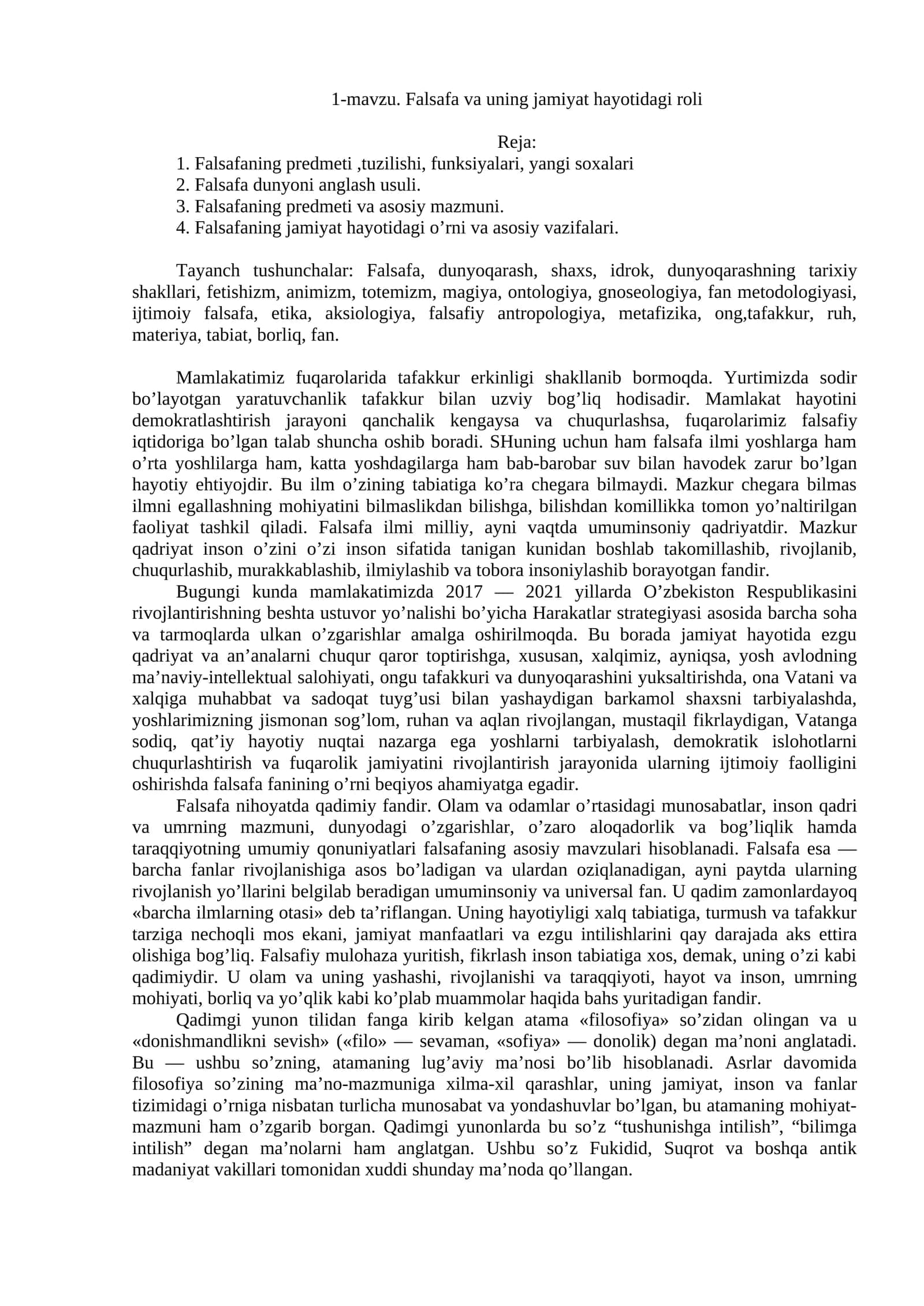 Falsafa va uning jamiyat hayotidagi roli