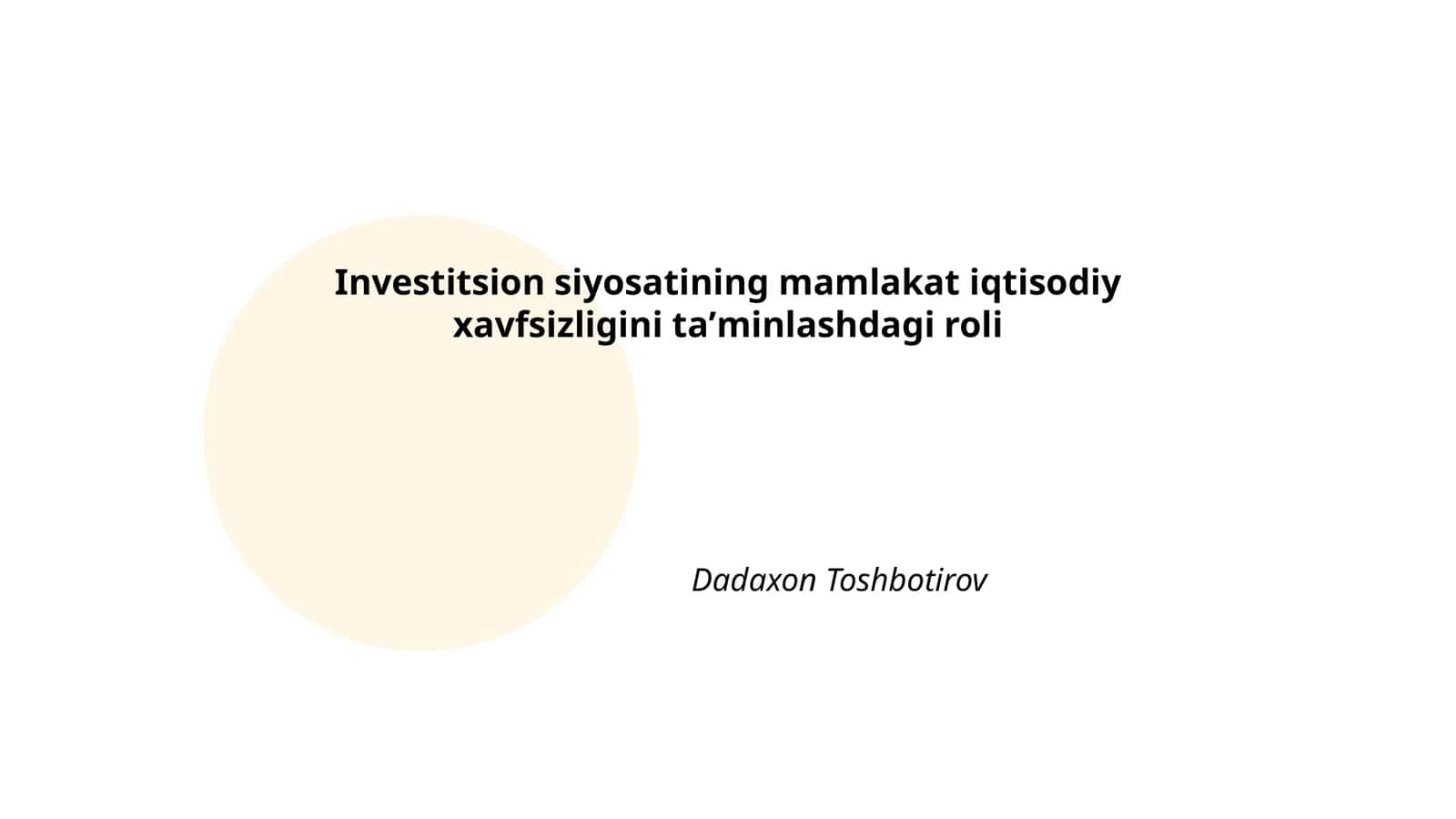 Investitsion siyosat va iqtisodiy barqarorlik
