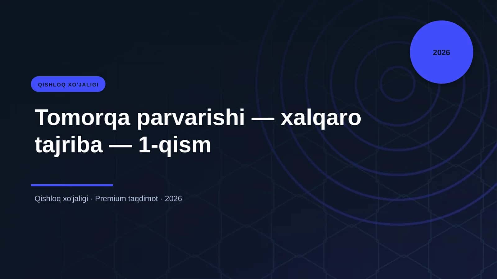 Tomorqa parvarishi — xalqaro tajriba — 1-qism