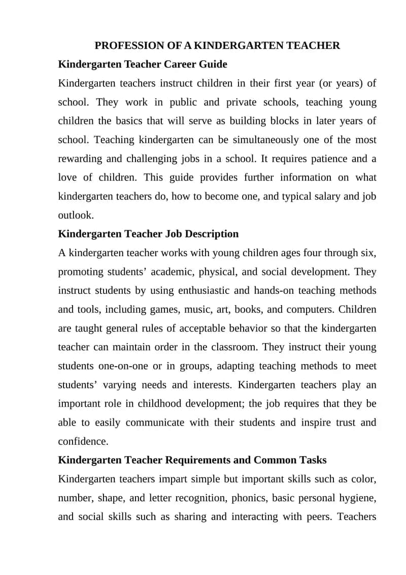 Kindergarten Teacher Career Guide