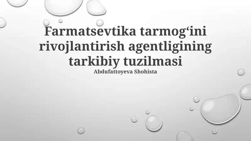 Farmatsevtika tarmogʻini rivojlantirish agentligining tarkibiy tuzilmasi