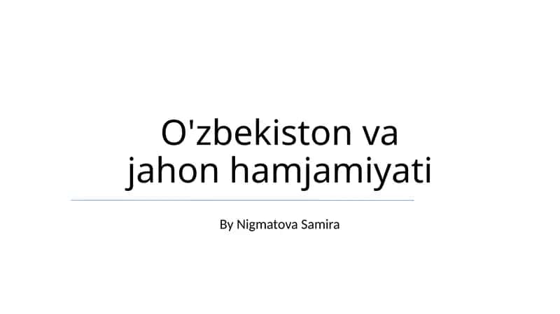 O'zbekiston va jahon hamjamiyati