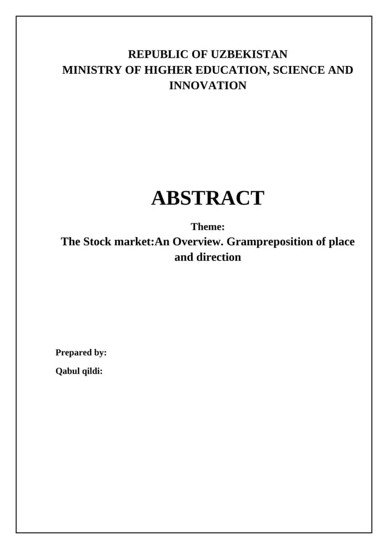 The Stock market:An Overview. Grampreposition of place and direction