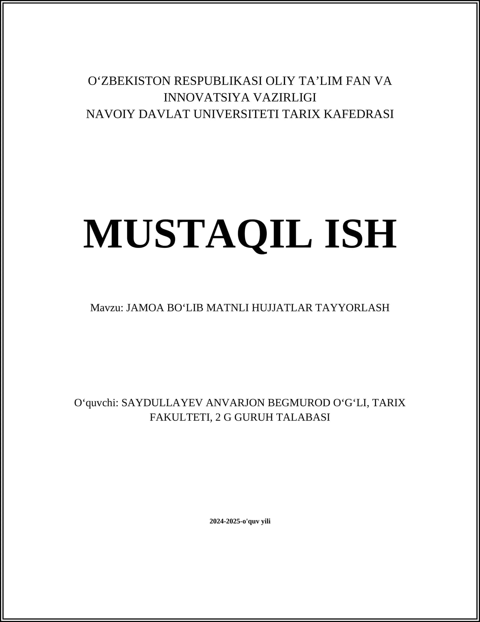 JAMOA BOʻLIB MATNLI HUJJATLAR TAYYORLASH