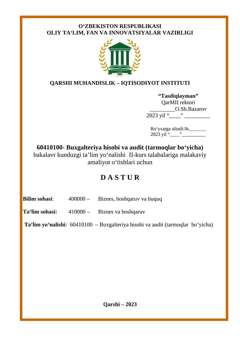 Buxgalteriya hisobi va audit (tarmoqlar bo‘yicha)