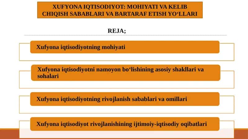XUFYONA IQTISODIYOTNING MOHIYATI VA KELIB CHIQISH SABABLARI VA BARTARAF ETISH YO'LLARI