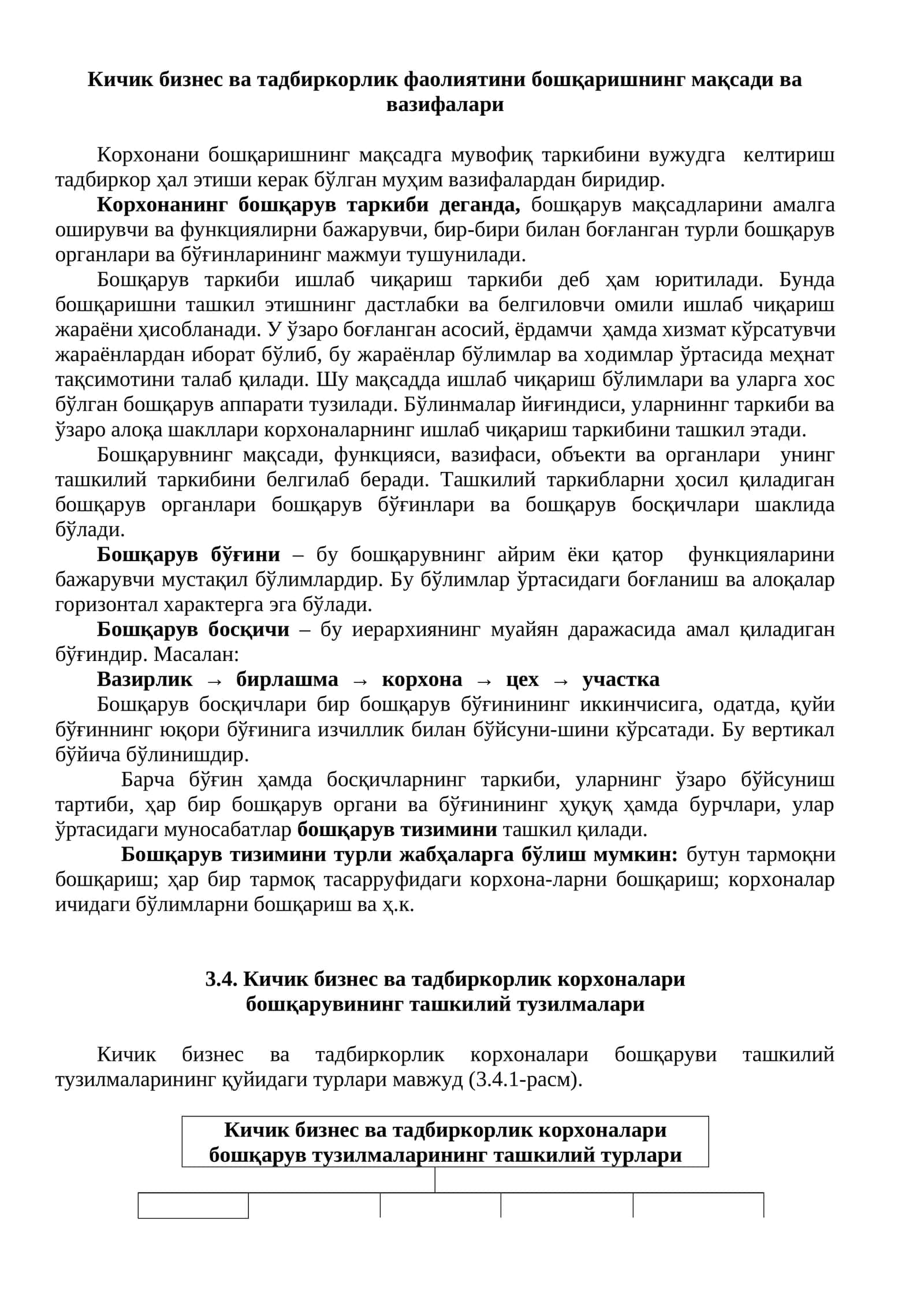 Кичик бизнес ва тадбиркорлик фаолиятини бошқаришнинг мақсади ва вазифалари